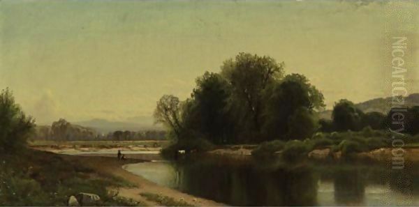 Fishing On The River Oil Painting by Alfred Thompson Bricher