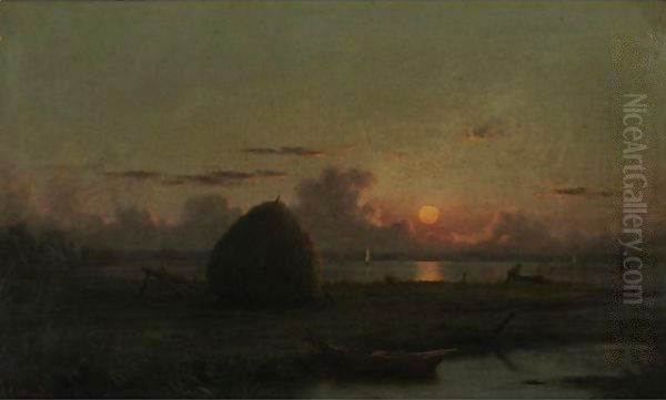 Haystack At Sunset Oil Painting by Martin Johnson Heade