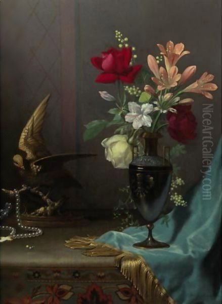 Vase Of Mixed Flowers With A Dove Oil Painting by Martin Johnson Heade