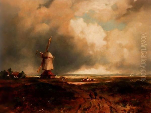 A Windmill On A Common Oil Painting by Frederick Waters Watts