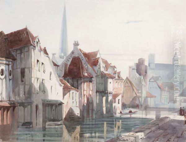 Canal Scene At Ghent Oil Painting by Thomas Shotter Boys