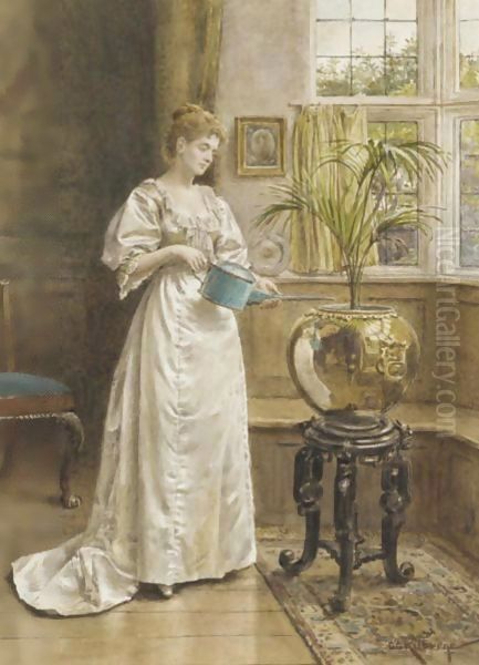 Parlour Palm Oil Painting by George Goodwin Kilburne