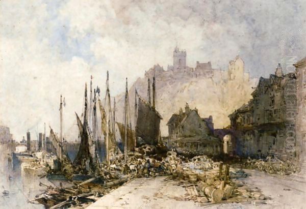 The Fish Market, Folkestone Harbour Oil Painting by William Callow