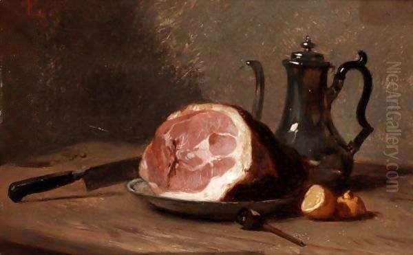 Still Life Of Ham Oil Painting by Eugene Lepoittevin