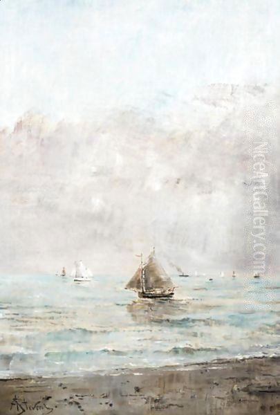 Sailing In Calm Waters Oil Painting by Alfred Stevens