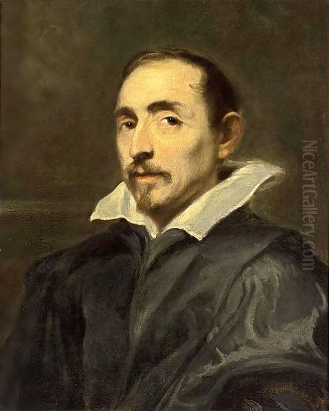 A Portrait Of A Gentleman, Bust Length, Wearing A Black Coat With A White Collar Oil Painting by Sir Anthony Van Dyck