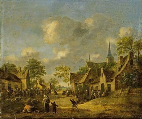 A Village Scene With Figures Near An Inn Oil Painting by Thomas Heeremans