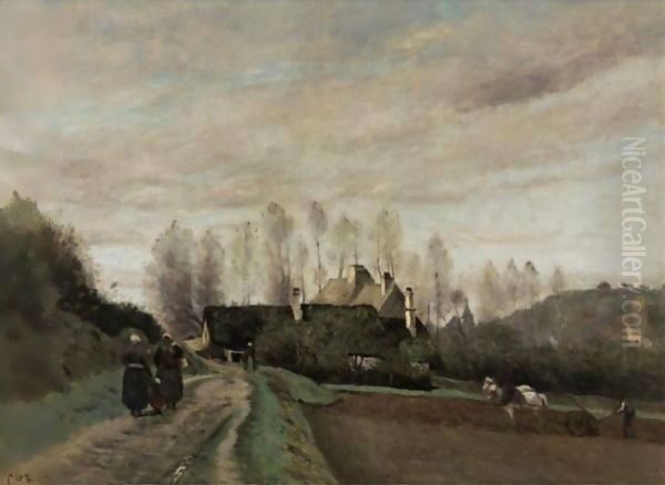 Epernon (Eure-Et-Loir) La Route Au Laboureur Oil Painting by Jean-Baptiste-Camille Corot