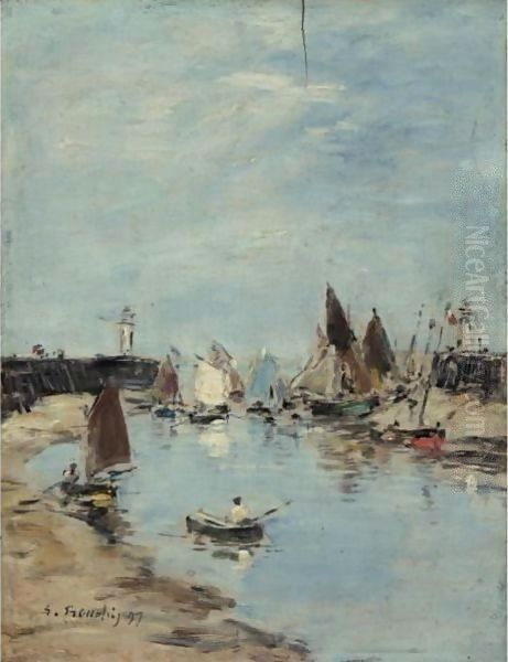 Trouville. Les Jetees. Maree Basse 2 Oil Painting by Eugene Boudin