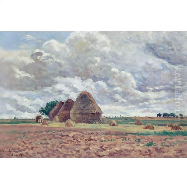 Eragny, Les Meules Oil Painting by Maximilien Luce