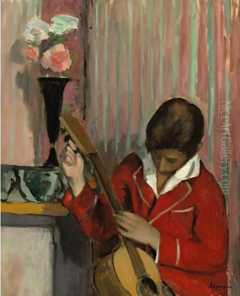 Pierre Lebasque Jouant De La Guitare by Henri Lebasque