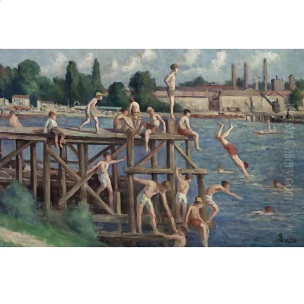 La Baignade Oil Painting by Maximilien Luce