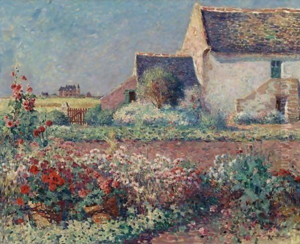 Pots De Geraniums Dans Le Jardin De Kervaudu Oil Painting by Ferdinand Loyen Du Puigaudeau