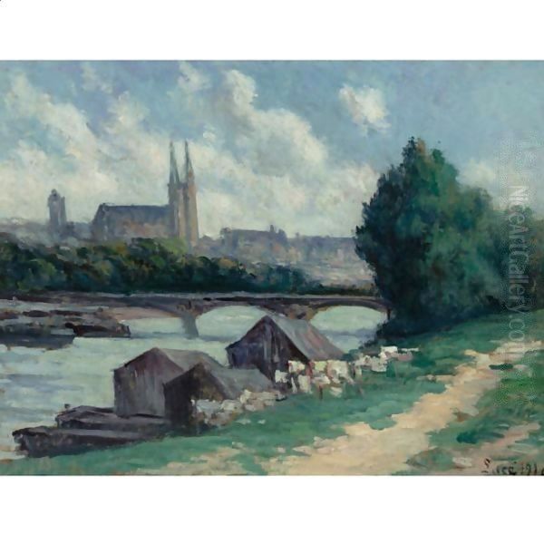 Angers, Les Bords De La Loire Oil Painting by Maximilien Luce