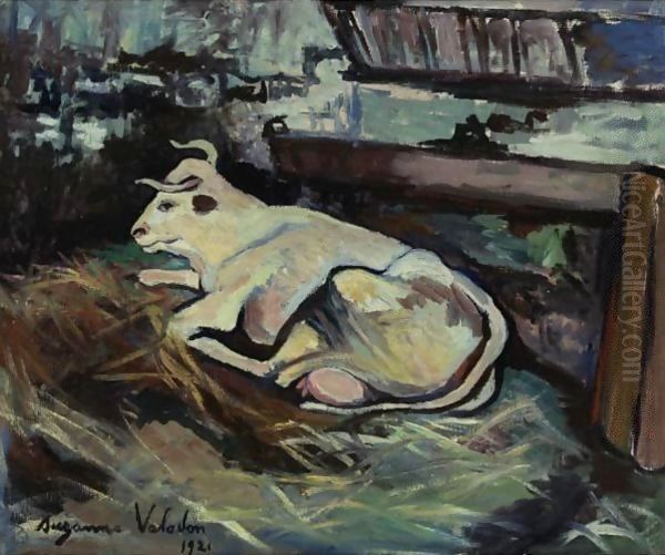 Vache Couchee Dans L'Etable Oil Painting by Suzanne Valadon