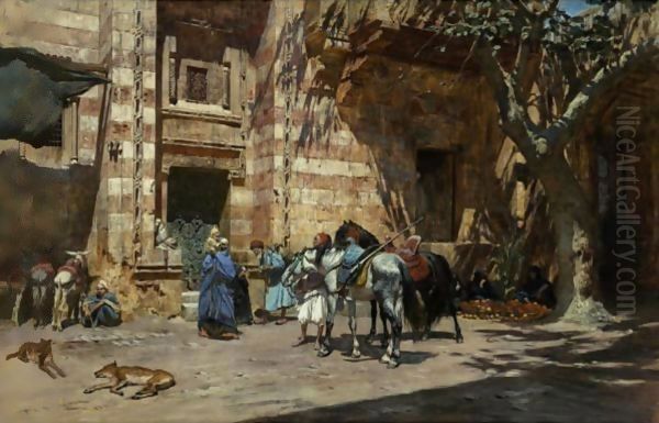 Halt At Tangiers Oil Painting by Frederick Arthur Bridgman