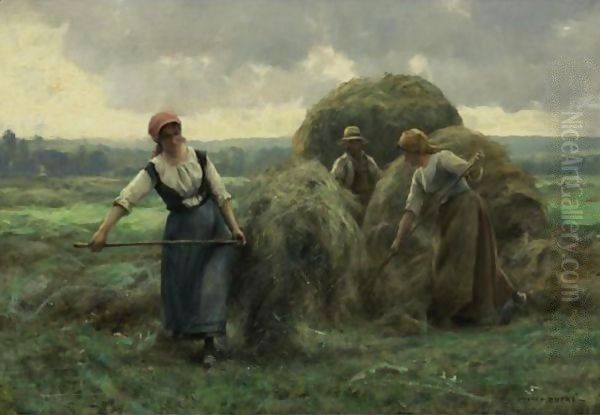 Peasants Stacking Hay Oil Painting by Julien Dupre