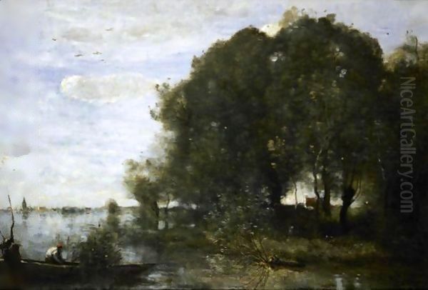 La Presqu'Ile Boisee Oil Painting by Jean-Baptiste-Camille Corot