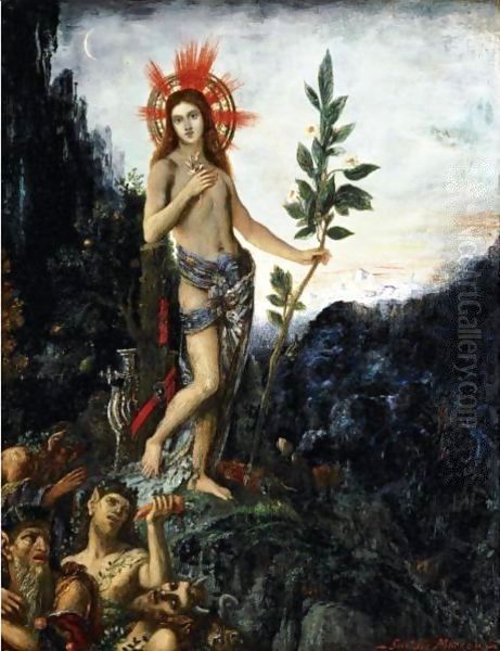 Apollon Recevant Les Offrandes Des Bergers (Ou Apollon Et Les Satyres) Oil Painting by Gustave Moreau