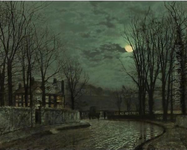 A Wooded Lane By Moonlight Oil Painting by John Atkinson Grimshaw