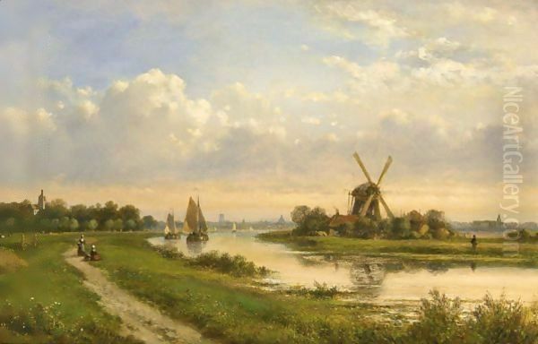 A River Landscape In Summer Oil Painting by Lodewijk Johannes Kleijn