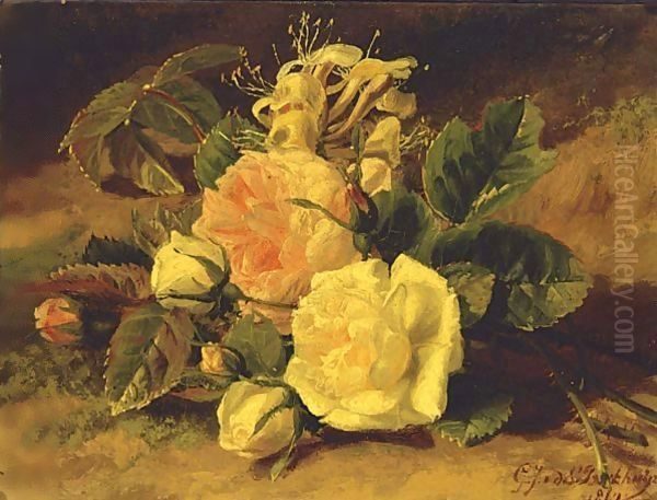 A Still Life With Roses Oil Painting by Geraldine Jacoba Van De Sande Bakhuyzen