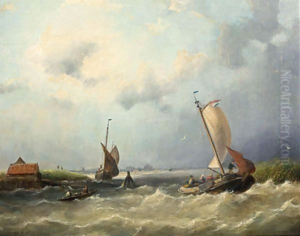 Shipping Off The Dutch Coast Oil Painting by Nicolaas Riegen