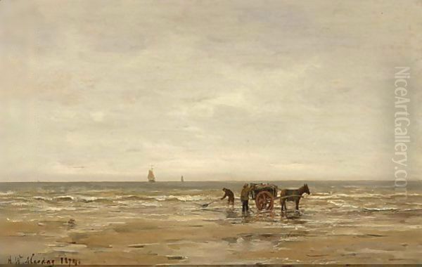 Shell Fishers On The Beach Oil Painting by Hendrik Willem Mesdag