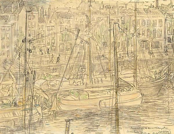 A View Of The Leuvehaven, Rotterdam Oil Painting by Jan Toorop