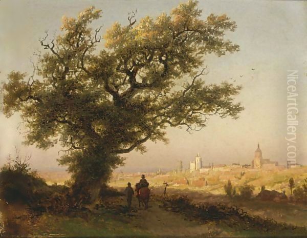 Travellers On A Country Road Near Cleves Oil Painting by Barend Cornelis Koekkoek