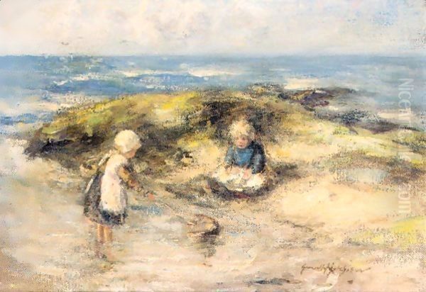 Young Children Crabbing Oil Painting by Robert Gemmell Hutchison