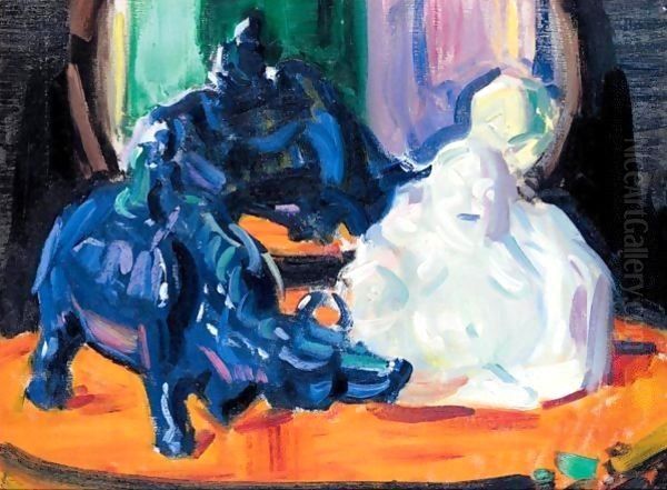 Still Life With A White Buddha And A Porcelain Buffalo Oil Painting by Francis Campbell Boileau Cadell