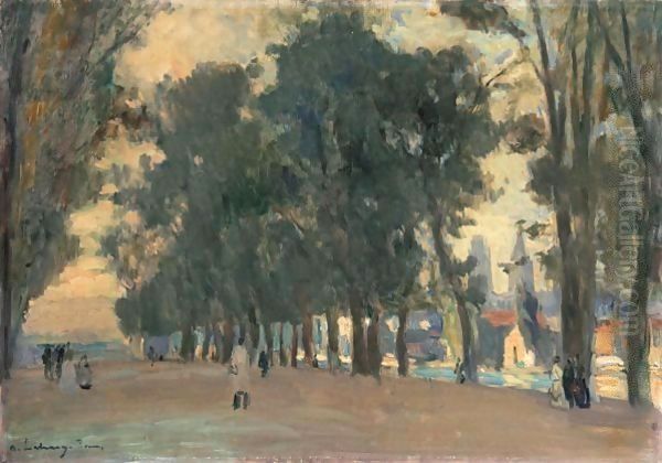 Allee Bordee D'Arbres A Rouen Oil Painting by Albert Lebourg