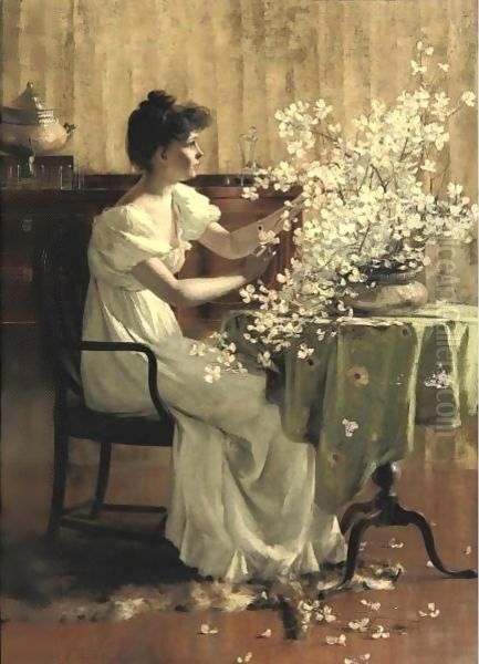 Woman Arranging Flowers Oil Painting by Francis Coates Jones