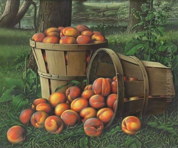 Baskets Of Peaches Oil Painting by Levi Wells Prentice