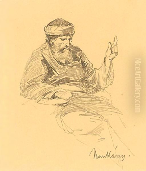 Study Of An Arab Man Oil Painting by Mihaly Munkacsy