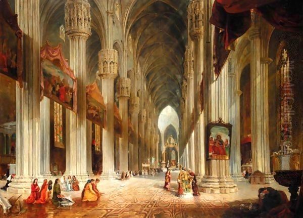 A Interior View Of Milan Cathedral Oil Painting by James Holland