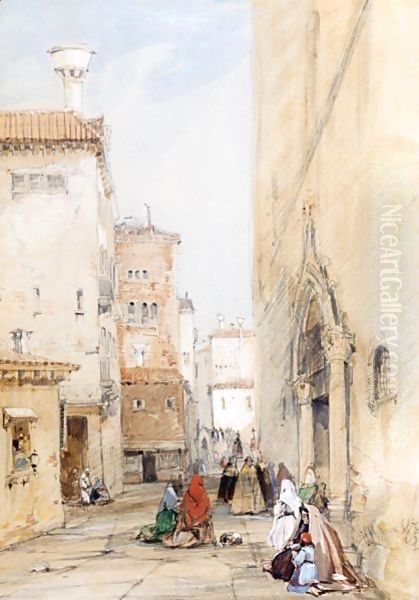 Figures On A Street In Venice Oil Painting by James Holland