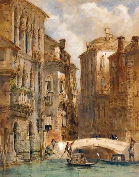 A Gondoler On A Canal, Venice Oil Painting by William Callow