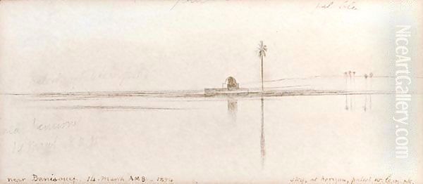 View Near Beni-Souef On The Nile Oil Painting by Edward Lear