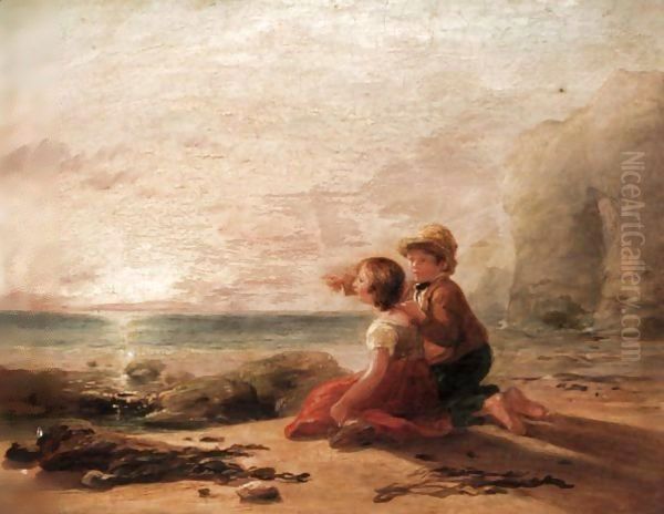 Children On The Shore Oil Painting by William Collins