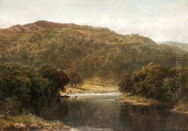 A Welsh River Oil Painting by Benjamin Williams Leader