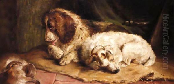 A Spaniel And A Terrier Oil Painting by John Fitzmarshall