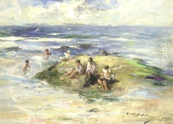 Boys Bathing, Machrihanish Oil Painting by Robert Gemmell Hutchison