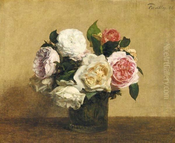 Roses 9 Oil Painting by Ignace Henri Jean Fantin-Latour