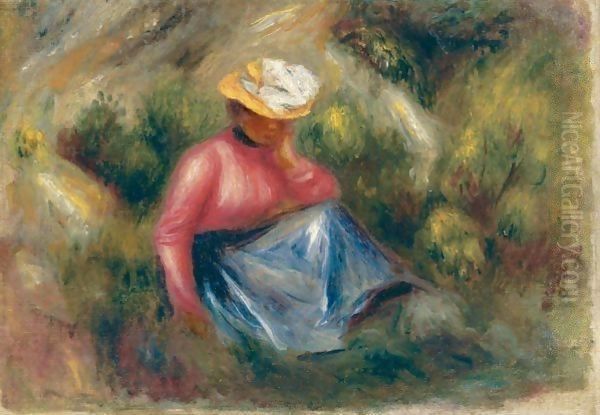 Jeune Femme Assise Avec Chapeau Oil Painting by Pierre Auguste Renoir