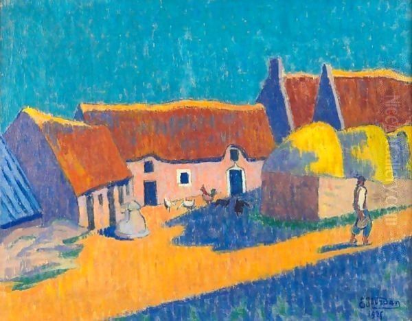 Village De Bretagne Oil Painting by Emile Jourdan