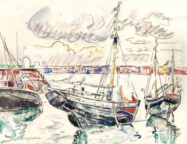 Barques Au Port Oil Painting by Paul Signac