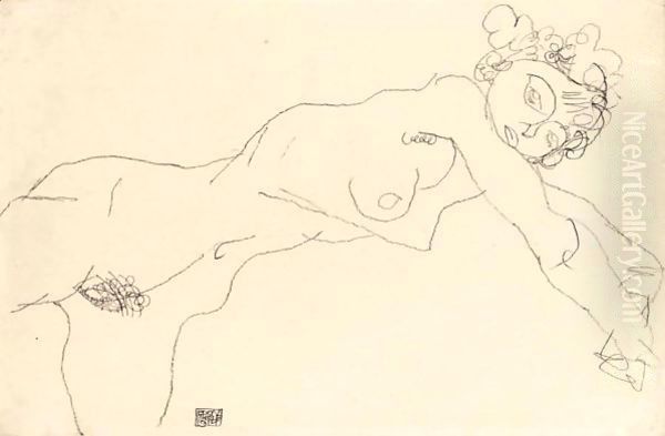 Liegende (Reclining Nude) Oil Painting by Egon Schiele