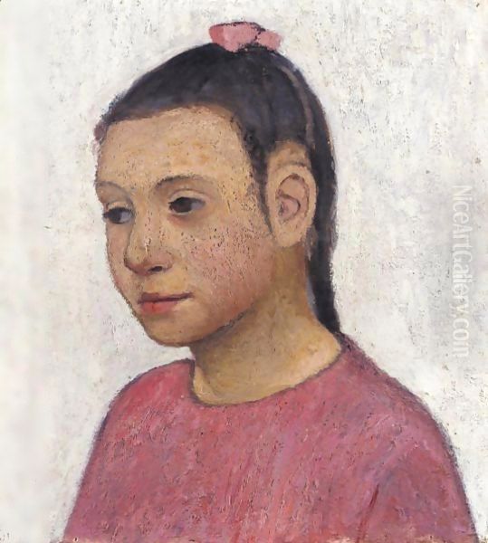 Brustbild Eines Italienischen Madchens In Rotem Kleid (Portrait Of An Italian Girl In A Red Dress) Oil Painting by Paula Modersohn-Becker